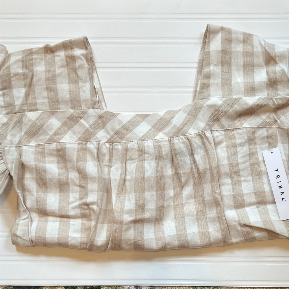 Tribal Beige and White Checkered Top
